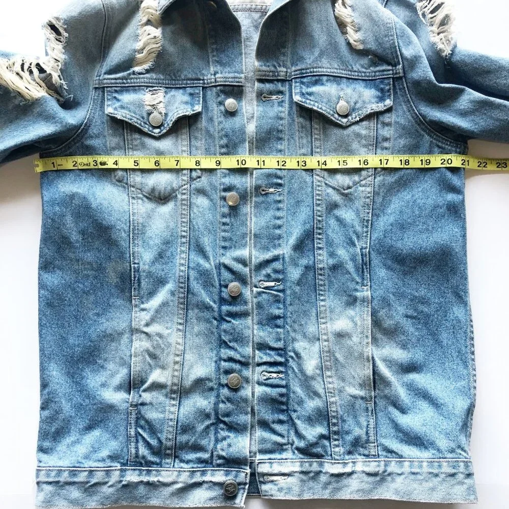 LOVERS + FRIENDS James Distressed Denim Jacket Womens Medium Ripped Casual